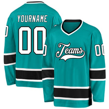 Load image into Gallery viewer, Custom Aqua White-Black Hockey Jersey
