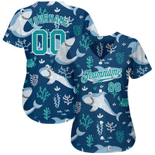 Laden Sie das Bild in den Galerie-Viewer, Custom Teal Teal-White 3D Pattern Design Sharks Authentic Baseball Jersey