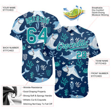 Laden Sie das Bild in den Galerie-Viewer, Custom Teal Teal-White 3D Pattern Design Sharks Authentic Baseball Jersey