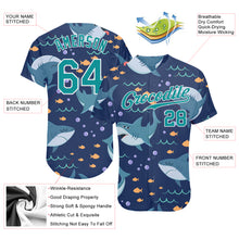 Загрузить изображение в средство просмотра галереи, Custom Teal Teal-White 3D Pattern Design Sharks Authentic Baseball Jersey