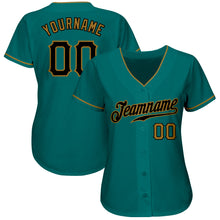 Charger l'image dans la galerie, Custom Teal Black-Old Gold Authentic Baseball Jersey