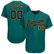 Charger l'image dans la galerie, Custom Teal Black-Old Gold Authentic Baseball Jersey