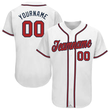 Load image into Gallery viewer, Custom White Red-Navy Baseball Jersey
