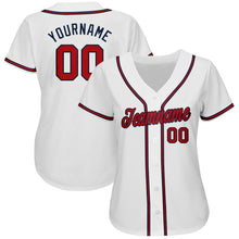 Load image into Gallery viewer, Custom White Red-Navy Baseball Jersey