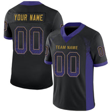 Laden Sie das Bild in den Galerie-Viewer, Custom Black Purple-Old Gold Drift Fashion Football Jersey