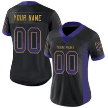 Laden Sie das Bild in den Galerie-Viewer, Custom Black Purple-Old Gold Drift Fashion Football Jersey