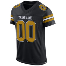 Load image into Gallery viewer, Custom Black Old Gold-White Mesh Authentic Football Jersey