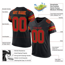 Laden Sie das Bild in den Galerie-Viewer, Custom Black Scarlet-Gold Mesh Authentic Football Jersey