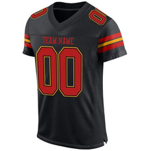 Laden Sie das Bild in den Galerie-Viewer, Custom Black Scarlet-Gold Mesh Authentic Football Jersey