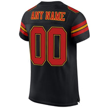 Laden Sie das Bild in den Galerie-Viewer, Custom Black Scarlet-Gold Mesh Authentic Football Jersey