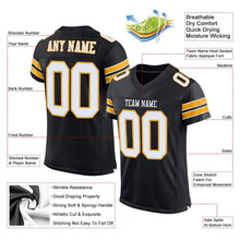 Load image into Gallery viewer, Custom Black White-Gold Mesh Authentic Football Jersey
