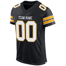 Load image into Gallery viewer, Custom Black White-Gold Mesh Authentic Football Jersey