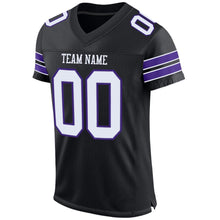Laden Sie das Bild in den Galerie-Viewer, Custom Black White-Purple Mesh Authentic Football Jersey