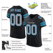 Laden Sie das Bild in den Galerie-Viewer, Custom Black Light Gray-Panther Blue Mesh Authentic Football Jersey