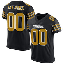 Load image into Gallery viewer, Custom Black Old Gold-White Mesh Authentic Football Jersey