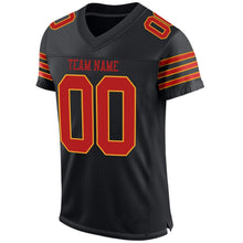 Laden Sie das Bild in den Galerie-Viewer, Custom Black Scarlet-Gold Mesh Authentic Football Jersey