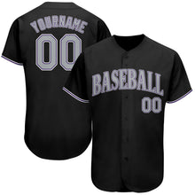 Load image into Gallery viewer, Custom Black Gray-Purple Authentic Baseball Jersey