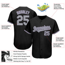 Load image into Gallery viewer, Custom Black Gray-Purple Authentic Baseball Jersey