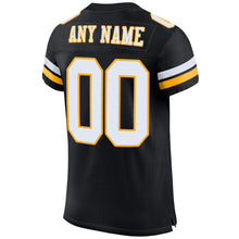 Laden Sie das Bild in den Galerie-Viewer, Custom Black White-Gold Mesh Authentic Football Jersey