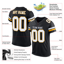 Laden Sie das Bild in den Galerie-Viewer, Custom Black White-Gold Mesh Authentic Football Jersey