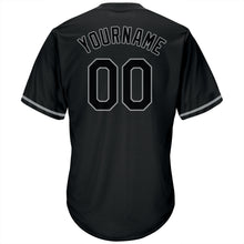 Charger l'image dans la galerie, Custom Black Black-Gray Authentic Throwback Rib-Knit Baseball Jersey Shirt