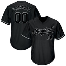 Charger l'image dans la galerie, Custom Black Black-Gray Authentic Throwback Rib-Knit Baseball Jersey Shirt