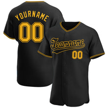Load image into Gallery viewer, Custom Black Gold-Black Authentic Baseball Jersey