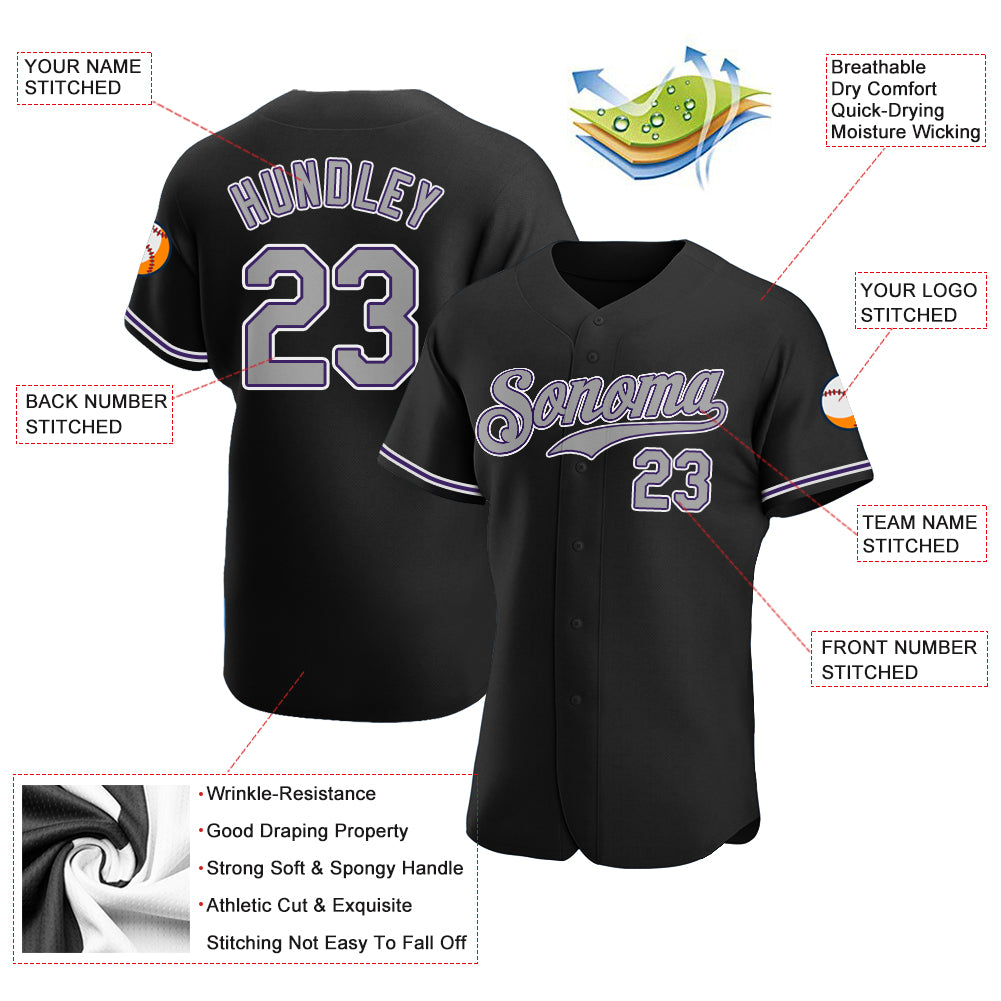 Sale Build Purple Baseball Authentic Black Jersey Gray – CustomJerseysPro