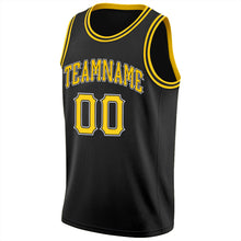 Charger l'image dans la galerie, Custom Black Gold-White Round Neck Rib-Knit Basketball Jersey