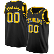 Charger l'image dans la galerie, Custom Black Gold-White Round Neck Rib-Knit Basketball Jersey