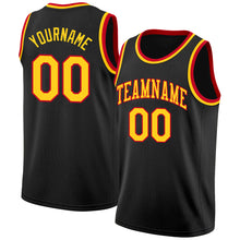 Laden Sie das Bild in den Galerie-Viewer, Custom Black Gold-Red Round Neck Rib-Knit Basketball Jersey