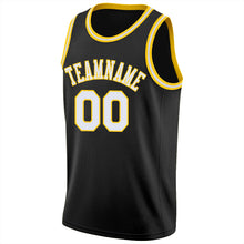Load image into Gallery viewer, Custom Black White-Gold Round Neck Rib-Knit Basketball Jersey