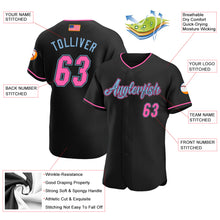 Load image into Gallery viewer, Custom Black Pink-Light Blue Authentic American Flag Fashion Baseball Jersey
