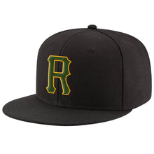 Charger l'image dans la galerie, Custom Black Green-Gold Stitched Adjustable Snapback Hat