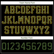 Charger l'image dans la galerie, Custom Black Green-Gold Stitched Adjustable Snapback Hat