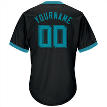 Laden Sie das Bild in den Galerie-Viewer, Custom Black Teal-Black Authentic Throwback Rib-Knit Baseball Jersey Shirt