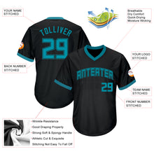 Laden Sie das Bild in den Galerie-Viewer, Custom Black Teal-Black Authentic Throwback Rib-Knit Baseball Jersey Shirt