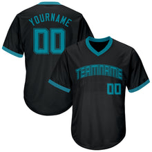 Laden Sie das Bild in den Galerie-Viewer, Custom Black Teal-Black Authentic Throwback Rib-Knit Baseball Jersey Shirt
