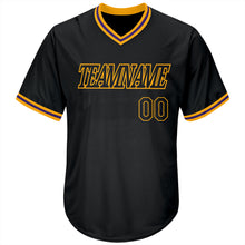 Laden Sie das Bild in den Galerie-Viewer, Custom Black Black-Gold Authentic Throwback Rib-Knit Baseball Jersey Shirt