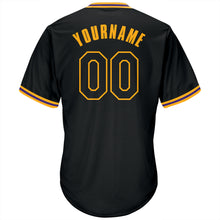 Laden Sie das Bild in den Galerie-Viewer, Custom Black Black-Gold Authentic Throwback Rib-Knit Baseball Jersey Shirt