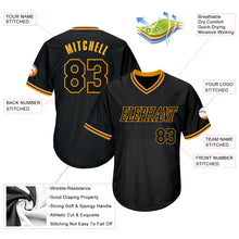 Laden Sie das Bild in den Galerie-Viewer, Custom Black Black-Gold Authentic Throwback Rib-Knit Baseball Jersey Shirt