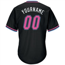 Загрузить изображение в средство просмотра галереи, Custom Black Pink-Light Blue Authentic Throwback Rib-Knit Baseball Jersey Shirt