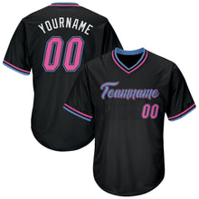 Загрузить изображение в средство просмотра галереи, Custom Black Pink-Light Blue Authentic Throwback Rib-Knit Baseball Jersey Shirt