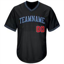 Загрузить изображение в средство просмотра галереи, Custom Black Red-Light Blue Authentic Throwback Rib-Knit Baseball Jersey Shirt