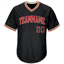 Load image into Gallery viewer, Custom Black Red-Cream Authentic Throwback Rib-Knit Baseball Jersey Shirt