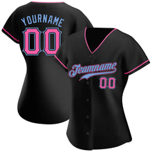 Загрузить изображение в средство просмотра галереи, Custom Black Pink-Light Blue Authentic Baseball Jersey