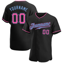 Загрузить изображение в средство просмотра галереи, Custom Black Pink-Light Blue Authentic Baseball Jersey