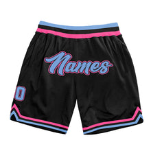 Laden Sie das Bild in den Galerie-Viewer, Custom Black Light Blue-Pink Authentic Throwback Basketball Shorts