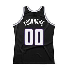 Загрузить изображение в средство просмотра галереи, Custom Black White-Purple Authentic Throwback Basketball Jersey