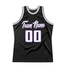 Загрузить изображение в средство просмотра галереи, Custom Black White-Purple Authentic Throwback Basketball Jersey